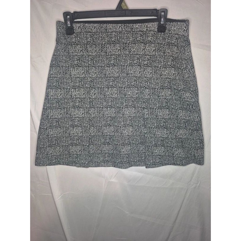Loft Black White Plaud Tweed Mini Skirt